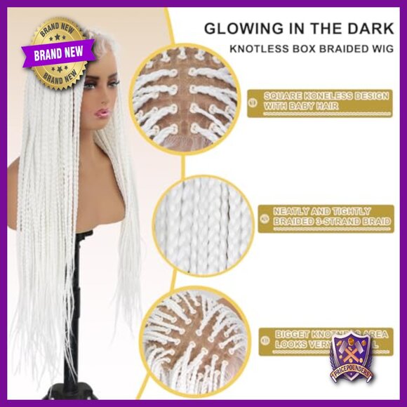 32 Inch Full Lace Knotless Braided Wig Heat Resistant Glow in Dark